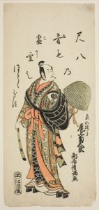 宝暦13年（1763）2月、市村座で上演された『藤文栄曽我』の京の次郎役、初代尾上菊五郎。 作： 鳥居清光初代