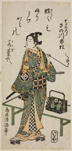 宝暦9年（1759）正月、市村座で上演された『八幡山蓬莱曽我』の曽我五郎役、初代佐野川市松。 作： 鳥居清光初代