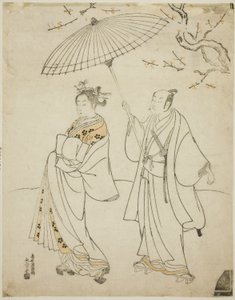 初代市川駒蔵（左）と初代中村松江（右） 作： 鳥居清光初代