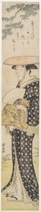 （木の下を歩く帽子の女）、1782 作： Torii Kiyonaga
