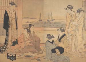 品川の茶屋で催されたお祭り騒ぎのパーティー。 1783年。 作： Torii Kiyonaga