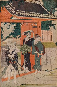 みめぐり稲荷神社、1787年の突然のシャワー 作： Torii Kiyonaga