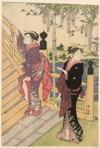 亀戸神社で藤を鑑賞 作： Torii Kiyonaga