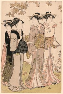 「当世百合美人合わせ」シリーズより「もみじ下の美女」 作： Torii Kiyonaga