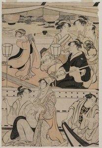 1789年、隅田川でのボート遊び。 作： Torii Kiyonaga