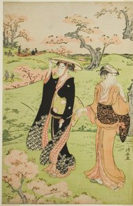 明日香の丘でお花見 作： Torii Kiyonaga