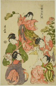 菊の節句。"五節句の貴重な子供の遊び "シリーズより。 作： Torii Kiyonaga