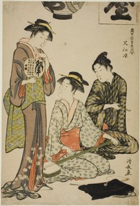「当世百合美人合わせ」シリーズより 中洲で涼む（中洲の涼み） 作： Torii Kiyonaga