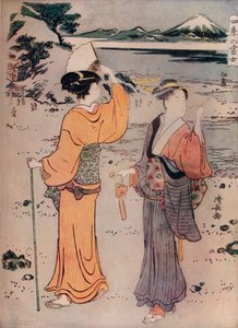 海辺の少女、17世紀、1914年 作： Torii Kiyonaga