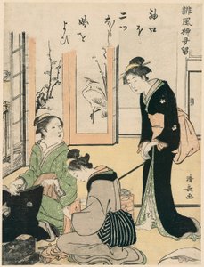 花嫁をからかう義母、シリーズ「ユーモラスな詩集」、1785年頃（カラー木版画、中盤） 作： Torii Kiyonaga