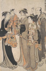 宮詣りに女の赤ちゃんを運ぶ母親、カリフォルニア州。 1784年。 作： Torii Kiyonaga