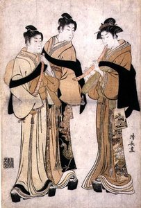 尺八を吹く」 1782年頃 （木版画にブラインドエンボスを施したもの）
