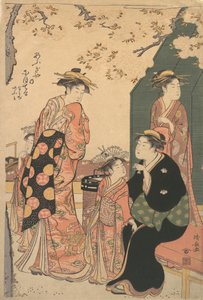 荻屋の遊女におてるの肖像画と二人の付き添いなみじとあお-… 1785年。 作： Torii Kiyonaga