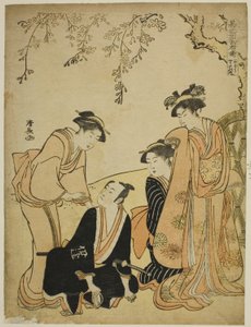 Ｓせね あｔ テェ 石戸 マンシオン （石戸 館 の 団）、 ｆろｍ テェ セリエｓ ”ご 太平記 白石 話” 作： Torii Kiyonaga