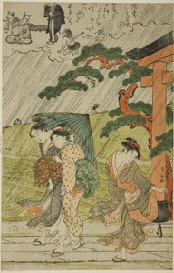 御めぐり神社のにわか雨 作： Torii Kiyonaga