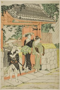 御めぐり神社のにわか雨 作： Torii Kiyonaga