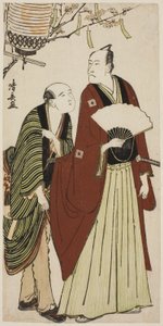 俳優の私生活を描いた無題の版画シリーズより、俳優の五代目市川團十郎と従者