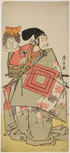 1778年11月、森田座で上演された舞台『伊達錦追の弓取り』で源義家役の俳優市川團十郎五代目（？） 作： Torii Kiyonaga