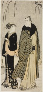 役者の私生活を描いた無題の版画シリーズより、四代目俳優松本幸四郎と芸者