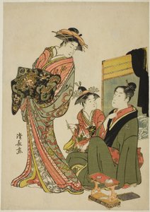 役者の私生活を描いた無題の相盤シリーズより、俳優の中村梨子と花魁 作： Torii Kiyonaga