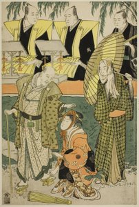 四代目坂東又九郎が忠兵衛役、二代目大佐川恒世が梅川役、中村勝五郎が孫右衛門役の芝居「京成恋人脚」