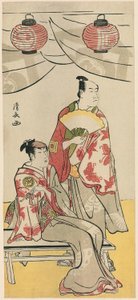 二代目市川門之助と三代目瀬川菊之丞 曽我兄弟の神社の祭礼を祝う11人の役者の五芒星から