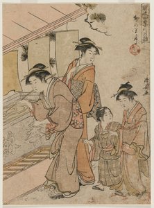 シリーズ「ファッショナブルマンスリーテンプルズフォーテンプルズフォーシーズンズ」の4か月、1784年。 作： Torii Kiyonaga