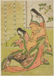無題の宮廷婦人シリーズより、第三王女と子猫 作： Torii Kiyonaga