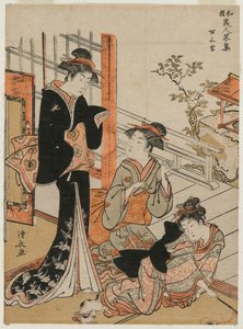 シリーズ「日本の美の簡単なコレクション」（1781年）の3人の女性。 作： Torii Kiyonaga