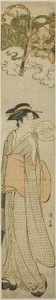 望遠鏡で美人をのぞく雷神 作： Torii Kiyonaga