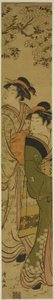 桜の木の下を歩く二人の芸者 作： Torii Kiyonaga