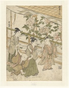 牡丹のベッドの近くで遊ぶ 4 人の男の子 十二季に遊ぶ子供たち（シリーズタイトル） 義道十二湖 作： Torii Kiyonaga