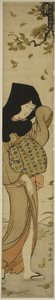 「風俗十二帖」より 風吹黒頭巾の女 作： Torii Kiyonaga
