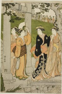 みめぐり神社に参拝する女性たち 作： Torii Kiyonaga