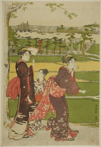みめぐり神社に参拝する女性たち 作： Torii Kiyonaga
