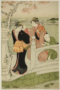 不忍池の土手道の女性と子供 作： Torii Kiyonaga