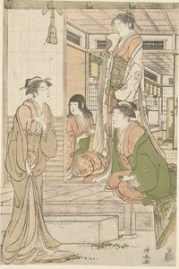 浄瑠璃姫を奏でる義経。 作： Torii Kiyonaga