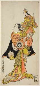 1725年正月、中村座で上演された『船玉伊豆日記』で、皇后の傀儡を抱く役者の山下金作 作： Torii Kiyonobu II
