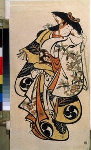 女性を演じる男性俳優。 版画 鳥居清信（1664～1729）