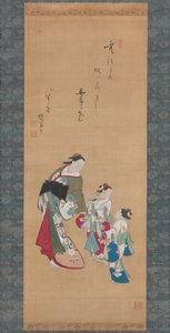花魁と二人の従者 作： Torii Kiyonobu I
