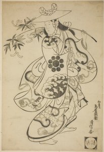 1698年3月、中村座で上演された舞台『関東紅六』で、初代沢村光傳次が露の前（？） 作： Torii Kiyonobu I