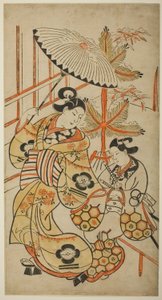俳優 遊女役の松本兵庫と青年役の中川半三郎 作： Torii Kiyonobu I