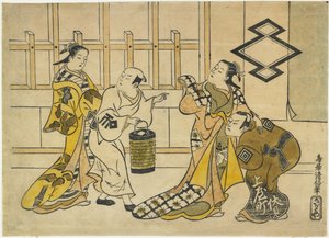 Ichikawa Danju_ro_ II, Fujimura Handayu_ II, Katsuyama Matagoro_, and Sanogawa Mangiku, 1719 作： Torii Kiyonobu I Torii Kiyonobu I