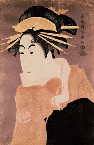 Matsumoto Yonesaburo in the role of the courtesan Kewaizaka No Shosho (Shinobu) in the play Katakiuchi Noriai Banashi, c.1794-95 (woodblock print) (see also 236909) 作： Toshusai Sharaku