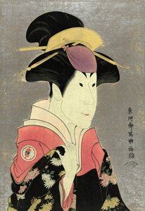 版画：木版カラーメザチント「瀬川富三郎（大岸蔵人の妻、宿木役）」（写楽東洲斎、1794年制作）。 作： Toshusai Sharaku