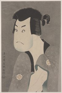 演劇花山文禄曽我宮城劇場（段ボールにリトグラフを再現）の藤川水右衛門役の坂田半五郎II 作： Toshusai Sharaku