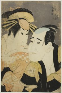 蟹坂当麻役の市川富右衛門（右）と祇園遊女お奈代役の三代目佐野川市松（左）。