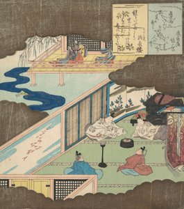 貴族が会話する宮殿の内部。 1820年。 作： Totoya Hokkei