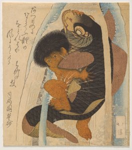 キンター？ 大鯉との格闘（キンター？とコイ） 作： Totoya Hokkei