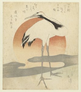 初日の出前の鶴 作： Totoya Hokkei